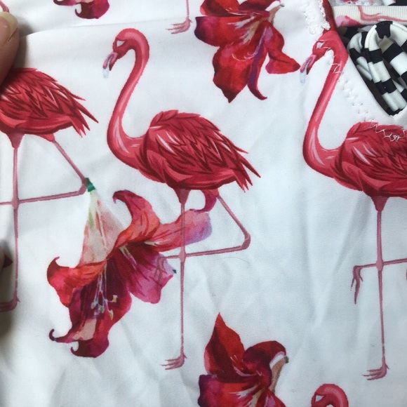 Cupshe | One Piece Swimsuit Flamingo Floral Stripes Print Crossed Straps - Picture 5 of 7